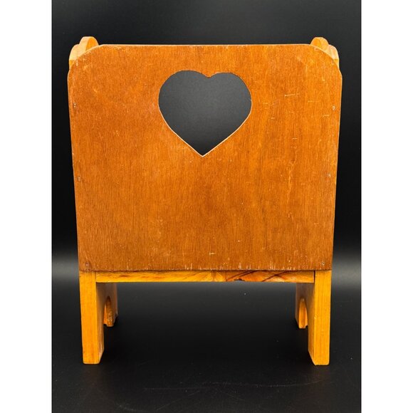 Vintage Handmade Wooden Teddy Bear Doll Bench Heart Cutouts Country Primitive - Picture 4 of 8